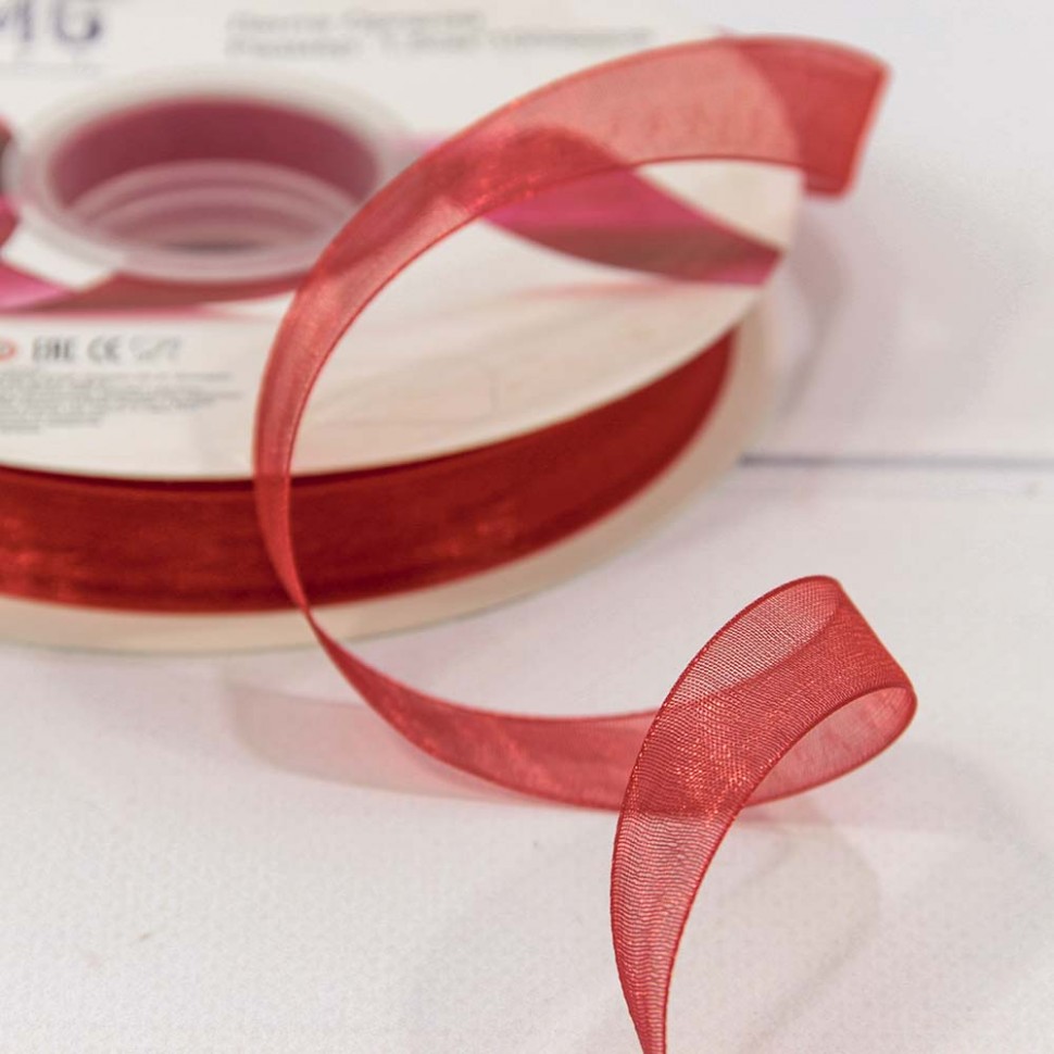 Лента Органза 1,5см*100ярд Красный