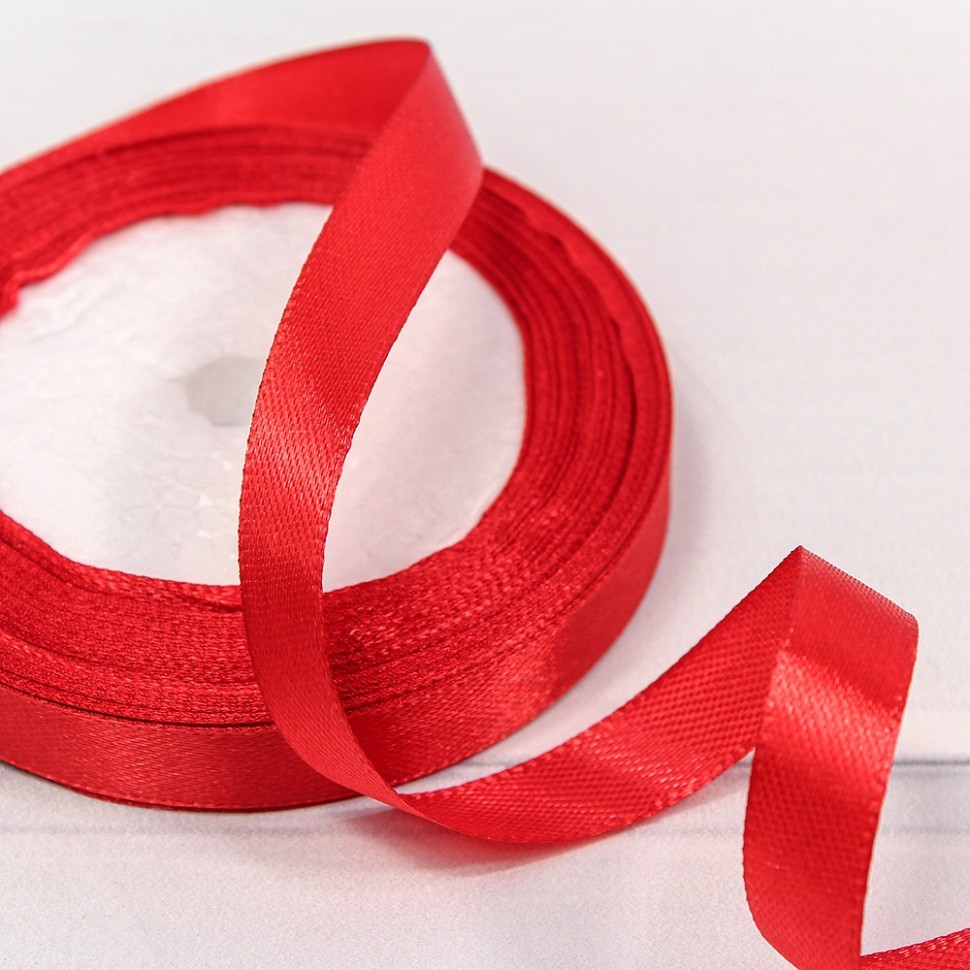 Лента Атласная Сатин 1,2см*25ярд Красный