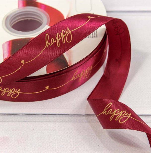 Лента Атласная Полиэстер 2,5см*100 ярд "Happy" Винный
