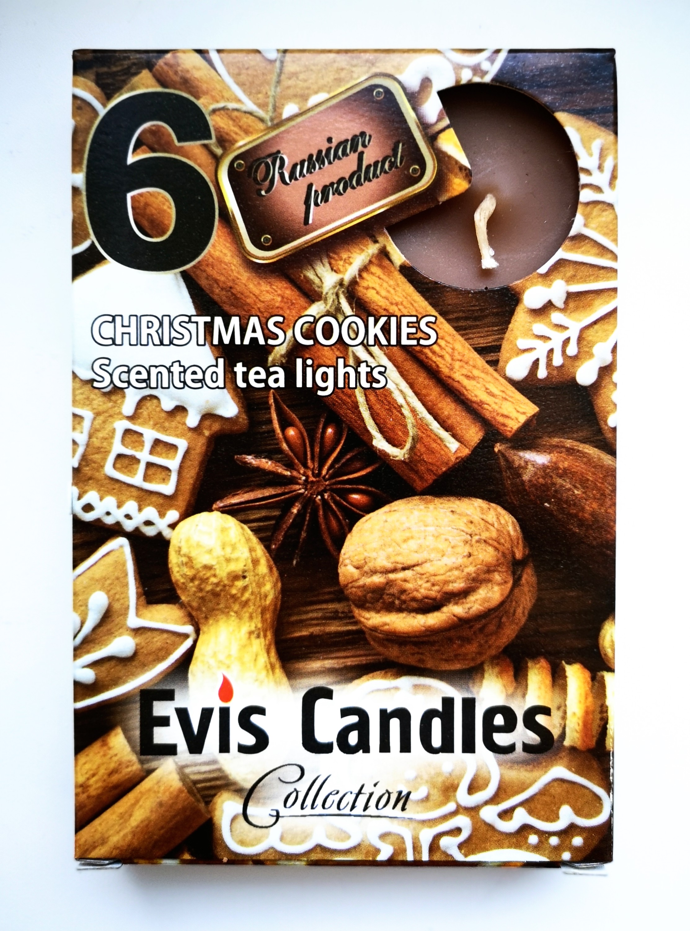 Чайные свечи парафиновые малые D 37 мм аромат Рождественское печенье, 6 шт/уп