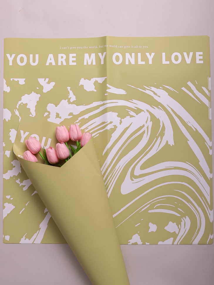 Пленка матовая 58 см × 58 см 60 мкм РЦ 10 листов Only love рисунок белый на фисташковом