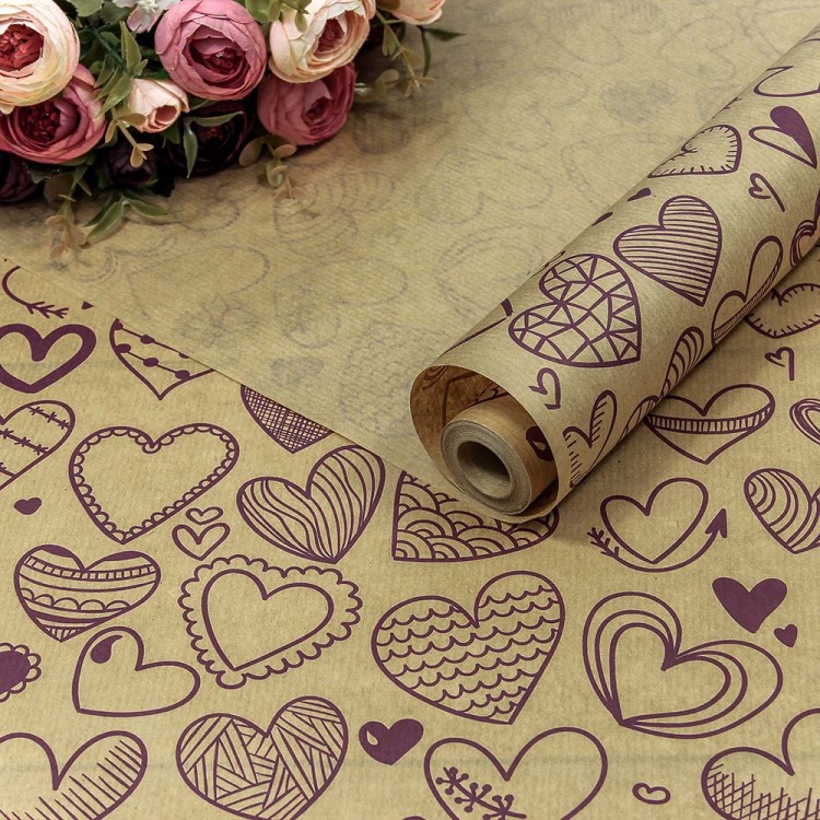 Бумага крафт 0,72*10 м верже "Сердечки фигурные" сиреневый