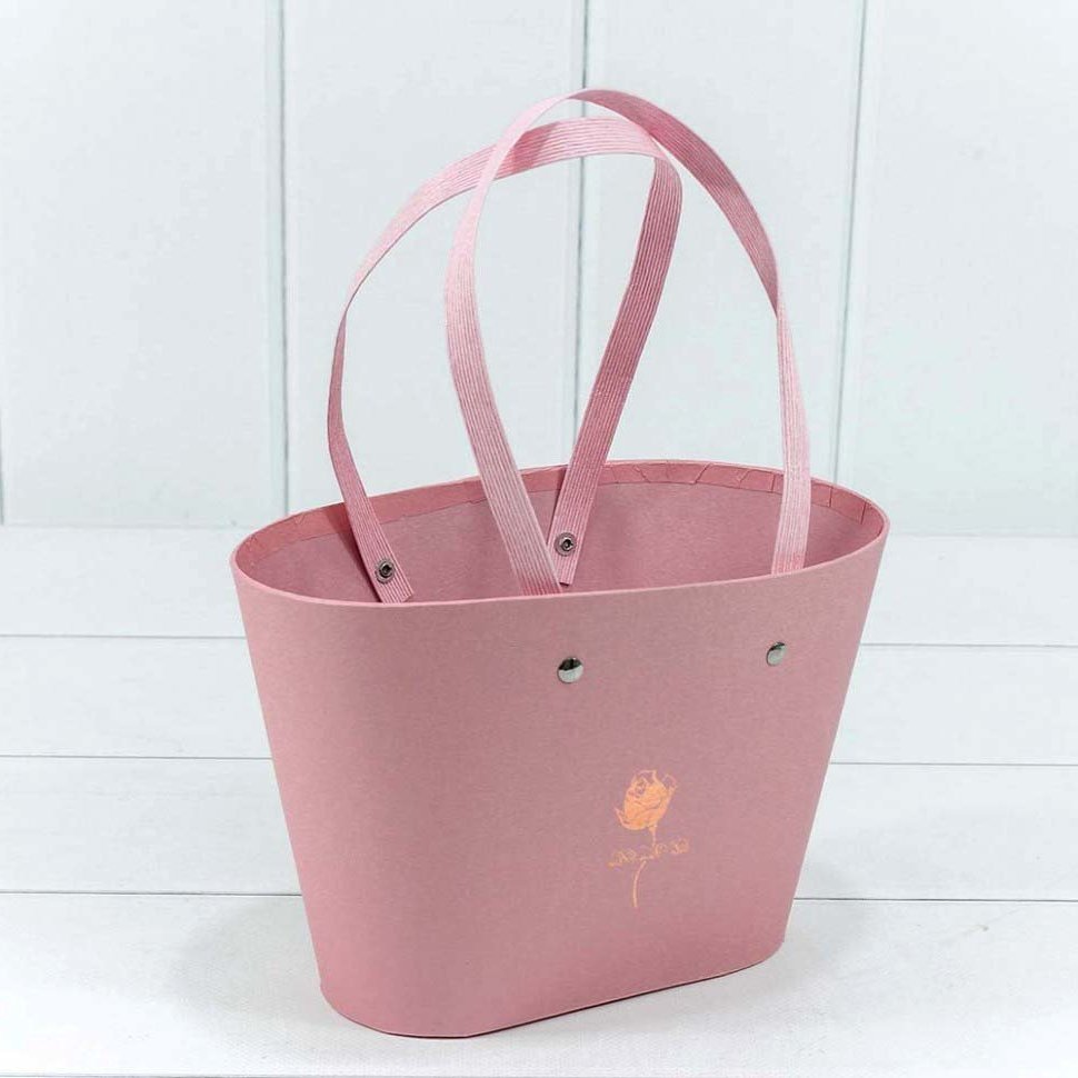 Коробка под цветы с двумя ручками, картон, 22,5x13,5x15,2 см, розовый (W9627)