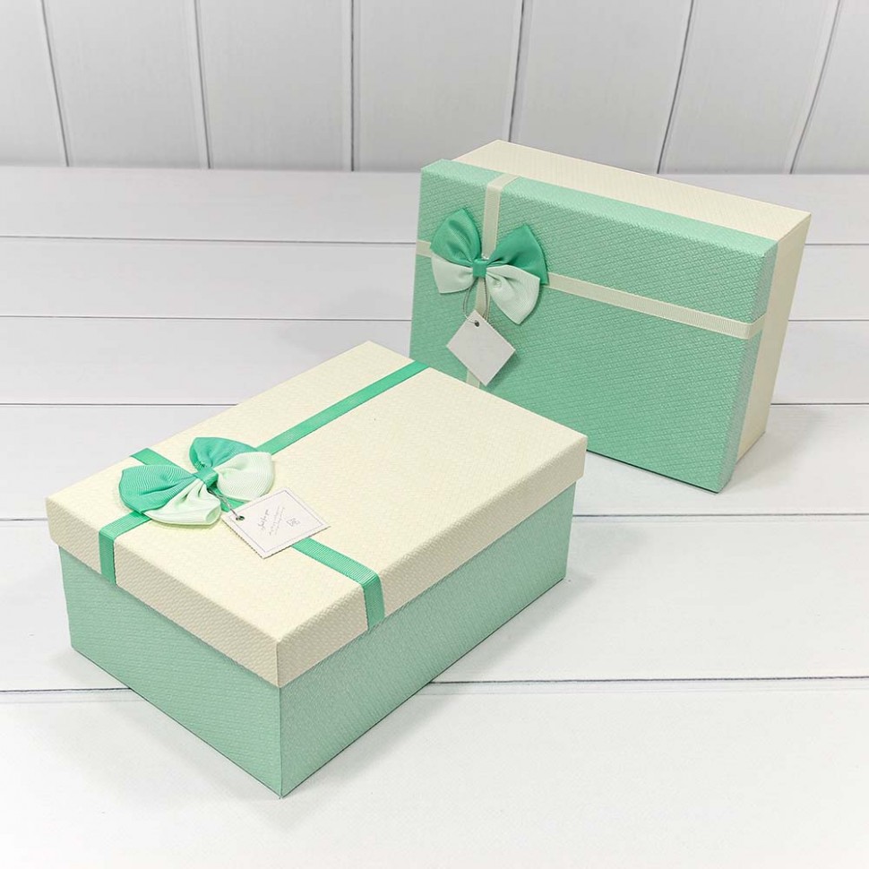 Коробки прямоугольные набор 3 шт 23*16*9,5 см с двойным бантиком тиффани (ассортимент)