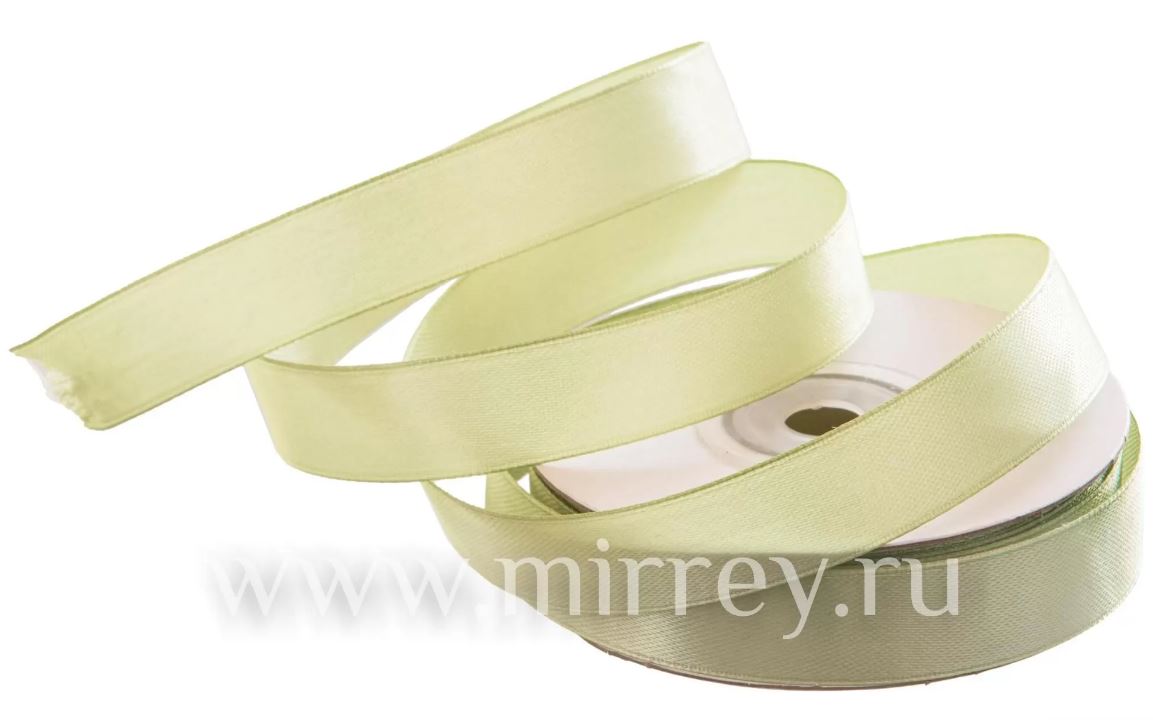 Лента атласная, на катушке (картон), односторонняя, 15 мм х 25 ярд, лаймовый