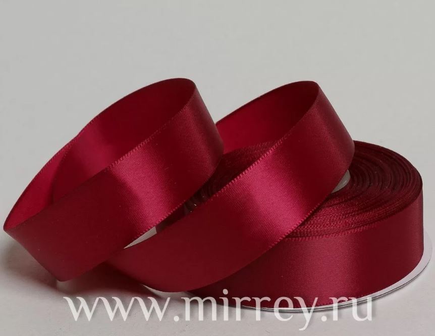 Лента атласная, на катушке (картон), односторонняя, 25 мм х 25 ярд, бургунди