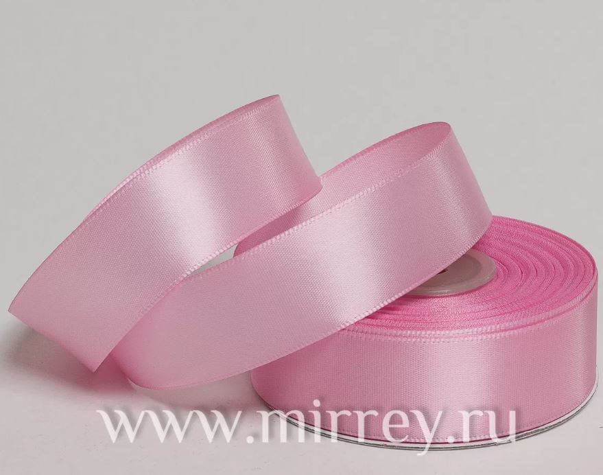 Лента атласная, на пенопласте, односторонняя, 6 мм х 25 ярд,  розовый ирис