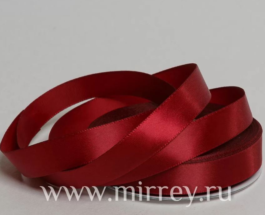 Лента атласная, на пенопласте, односторонняя, 6 мм х 25 ярд,  вишневый