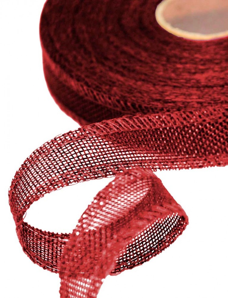 Лента декоративная из искусственного льна с проволокой 2,5 см*25 ярд светло-бордовый