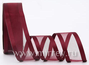 Лента декоративная "Кант", полиэстер, 25 мм х 20 ярд., винный