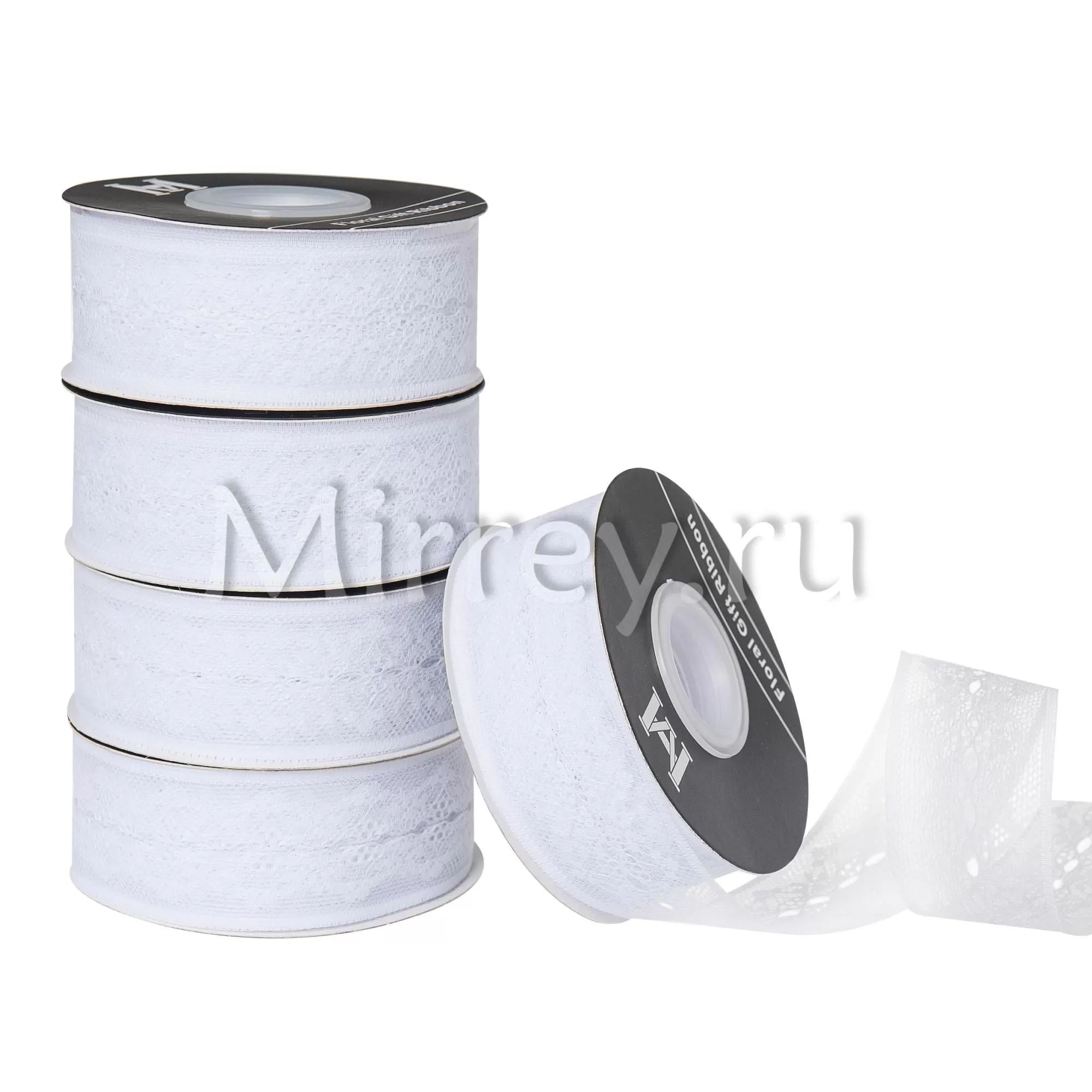 Лента декоративная "Кружево", полиэстер, 40 мм х 25 ярд., белый