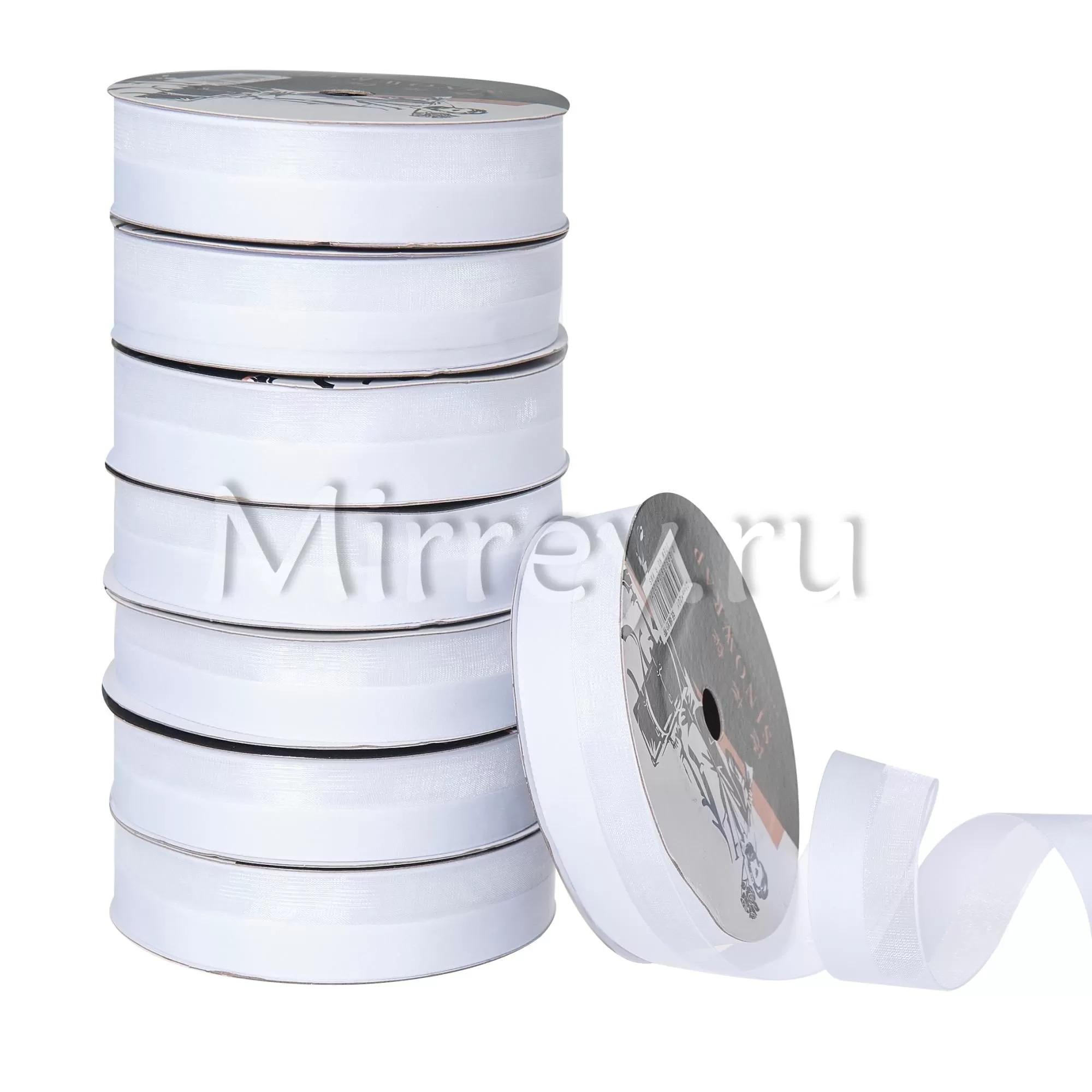 Лента декоративная "Половинки", полиэстер, 26 мм х 20 ярд., белый