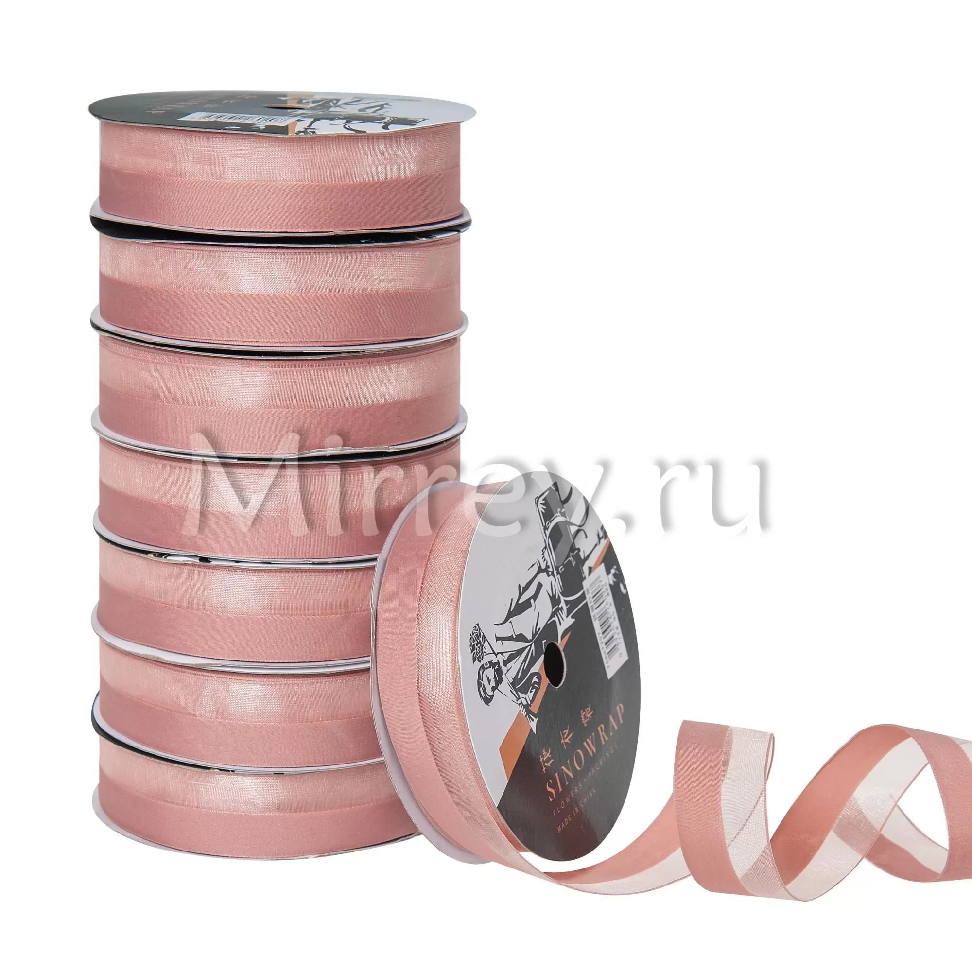 Лента декоративная "Половинки", полиэстер, 26 мм х 20 ярд., чайная роза