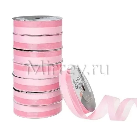 Лента декоративная "Половинки", полиэстер, 26 мм х 20 ярд., розовый