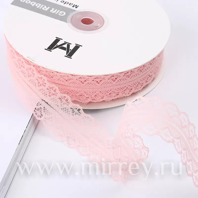 Лента декоративная "Тонкое кружево", полиэстер, 30 мм х 50 ярд., нежно-персиковый