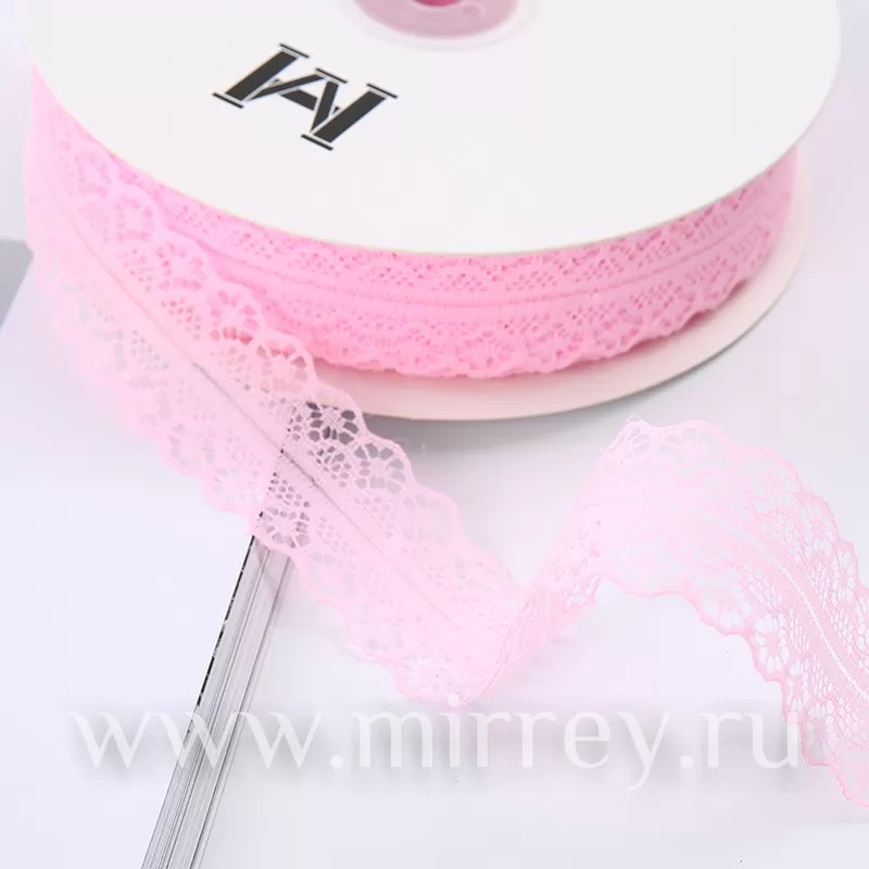 Лента декоративная "Тонкое кружево", полиэстер, 30 мм х 50 ярд., розовый