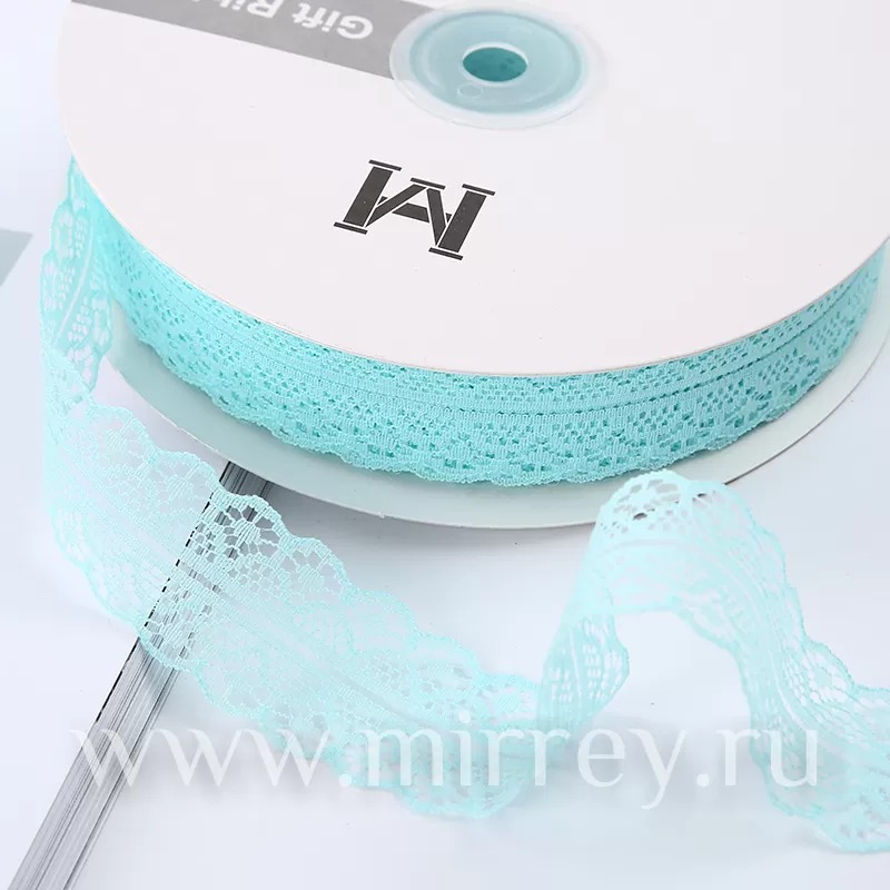 Лента декоративная "Тонкое кружево", полиэстер, 30 мм х 50 ярд., тиффани
