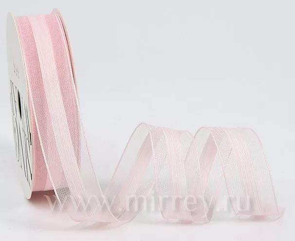 Лента декоративная "Воздушное облако", полиэстер, 25 мм х 20 ярд., светло-розовый