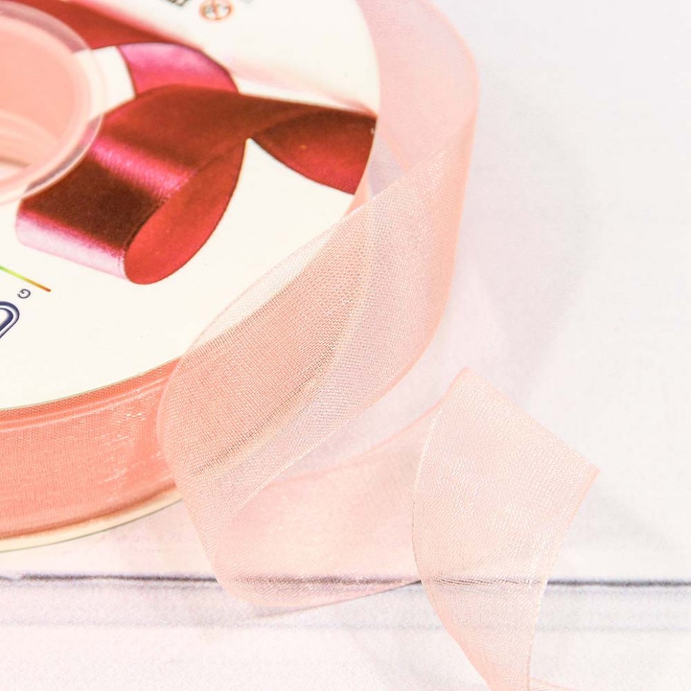 Лента органза  2,5см*100ярд персиковый