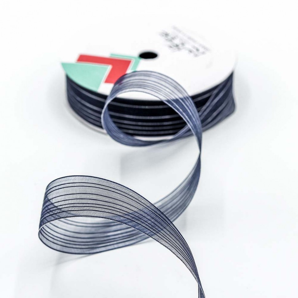 Лента органза в полоску 2,8 см*20 ярд темно-синий