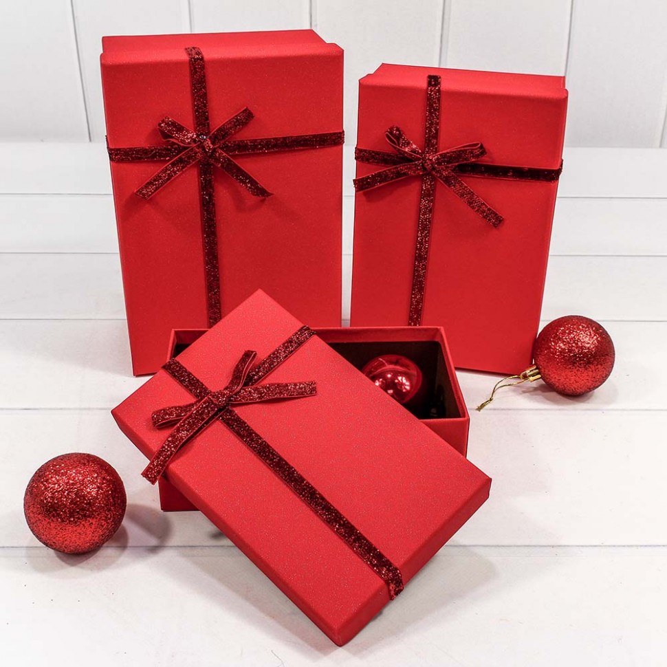 Набор коробок 3 шт прямоугольный 23*16*9,5 см "Блеск" красный