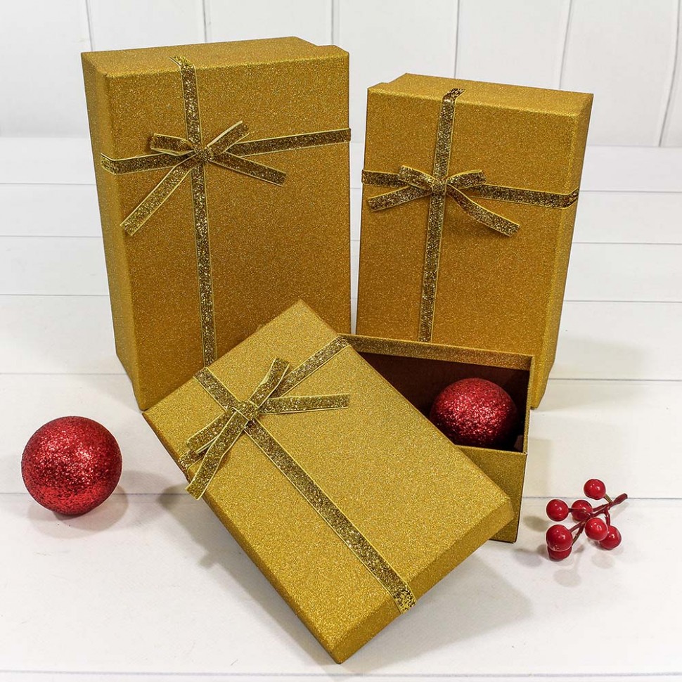 Набор коробок 3 шт прямоугольный 23*16*9,5 см "Блеск" золотой