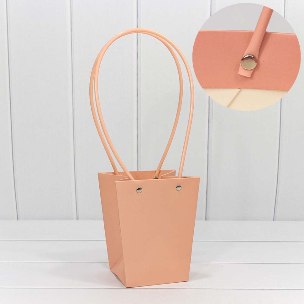 Пакет подарочный "Ваза для цветов" 15,5*13*9,5 см бежево-красный (5 шт)