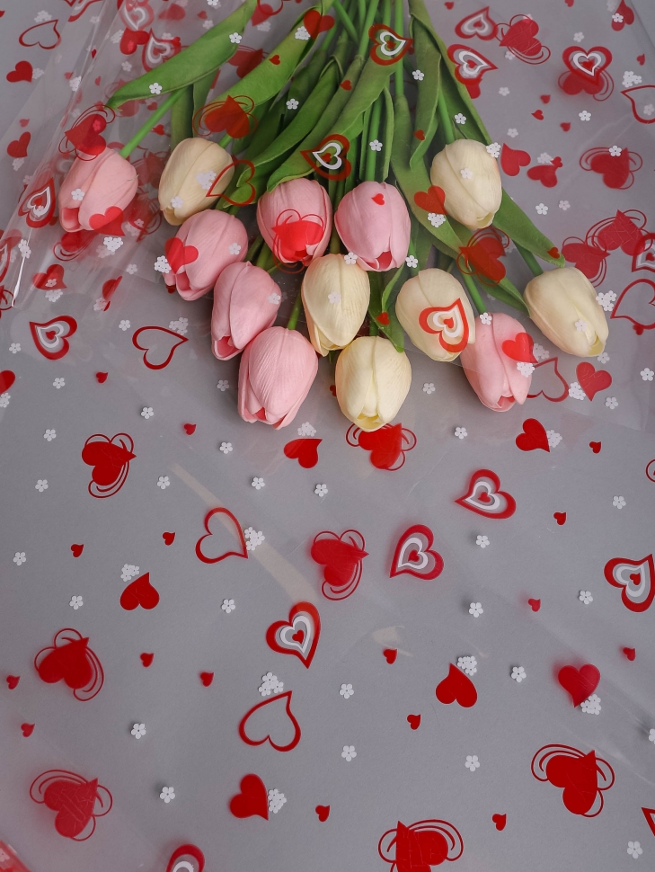 Пленка цветная Валентин 70 см красно-белый