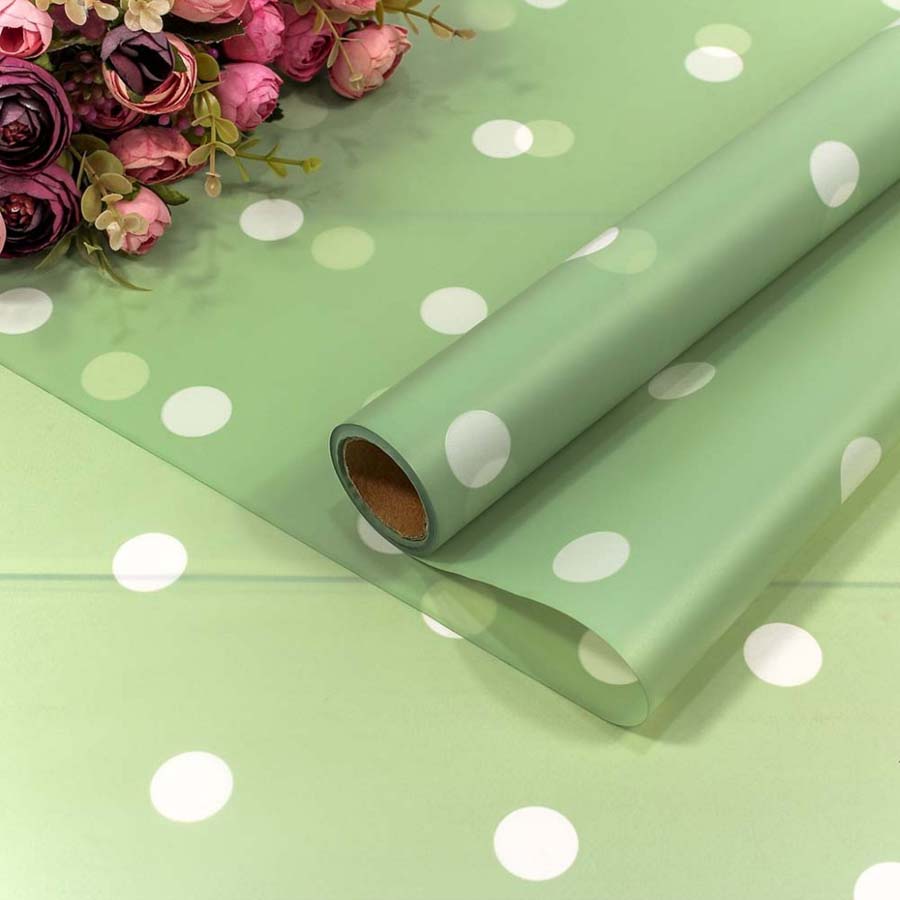 Пленка матовая 58 см*10 м горох зеленый/белый