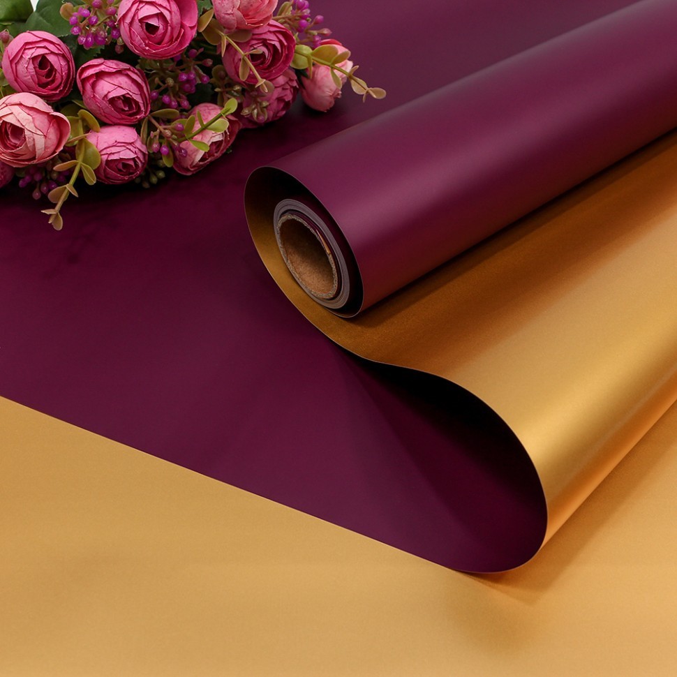 Плёнка 0,58*10м матовая двухсторонняя 60мкм Золотой/Бордово-фиолетовый