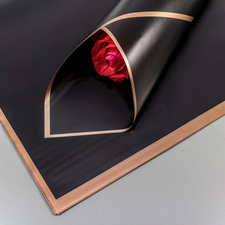 Плёнка в листах 58*58 (20 шт.) матовая с золотым краем 50мкм чёрный