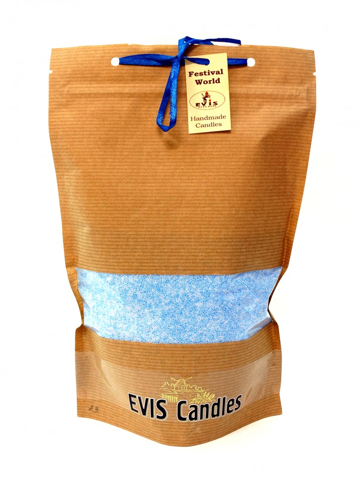 Свеча насыпная в гранулах в дой-паке с 12 фитилями 360 г небо-белый