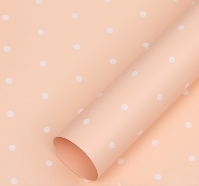 Упаковочный материал флористическая пленка "Горошины", 70 мкр, 58 см х 10 м, персиковый