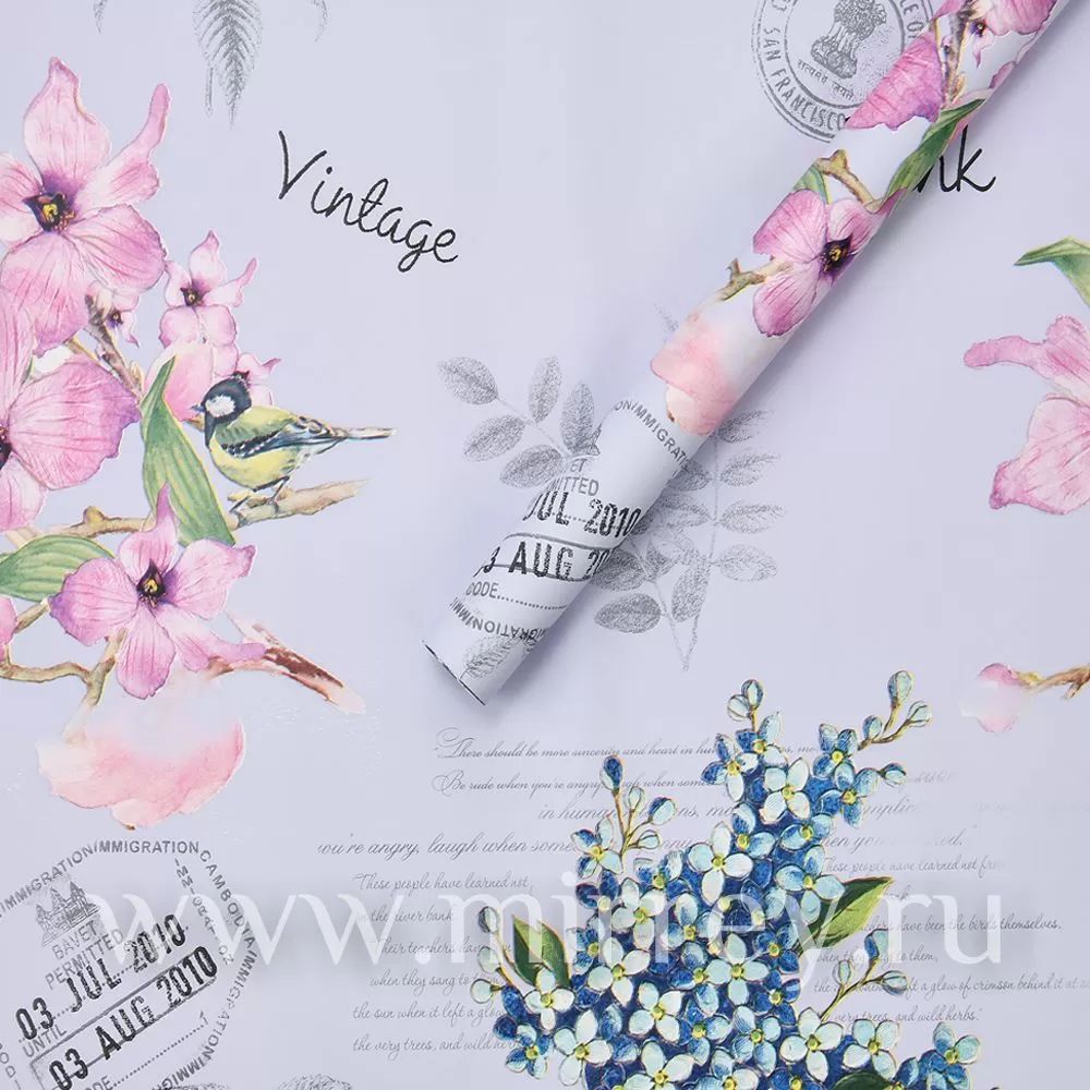 Упак. материал флористическая пленка "Vintage", 65 мкр, 58 см х 58 cм, 20 листов/упак., пастельно-лавандовый