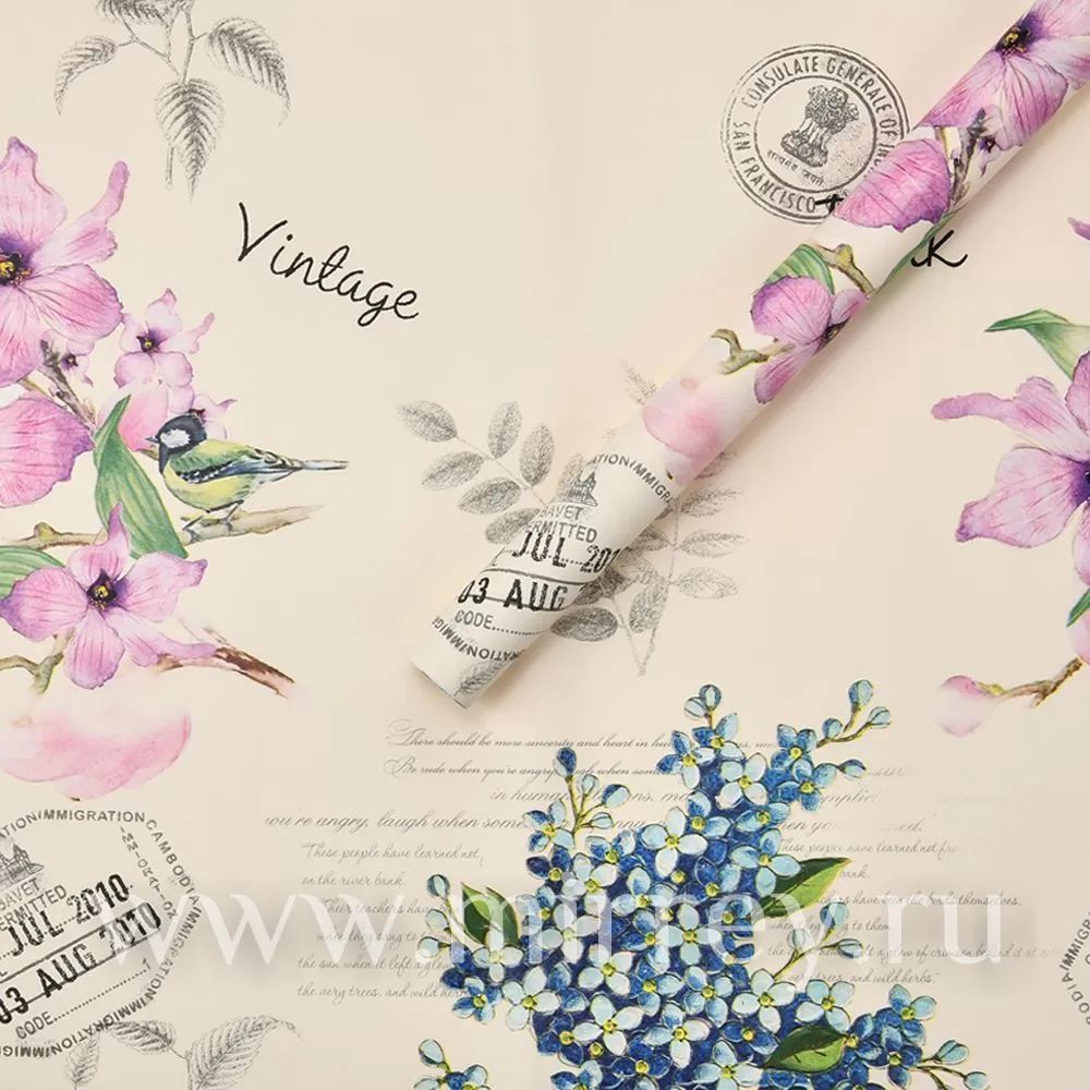 Упак. материал флористическая пленка "Vintage", 65 мкр, 58 см х 58 cм, 20 листов/упак., пастельно-розовый