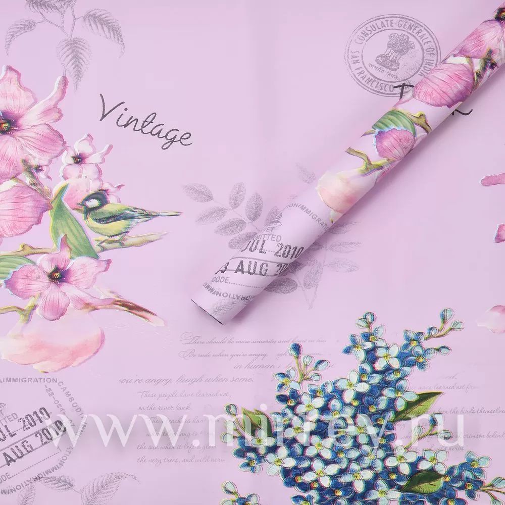 Упак. материал флористическая пленка "Vintage", 65 мкр, 58 см х 58 cм, 20 листов/упак., пастельно-сиреневый