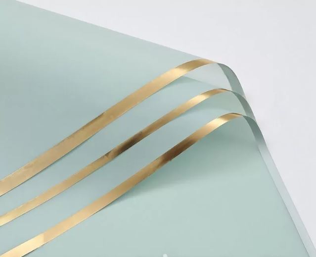 Упак. материал флористическая пленка "Золотой кант", 58 см × 58 см, пастельно-зеленый, 20 листов/упак