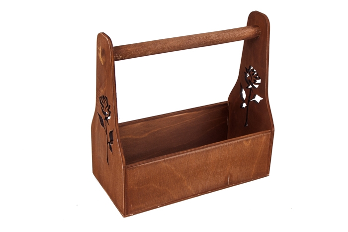 Ящик деревянный с ручкой 25*12*h25 см коричневый с розой